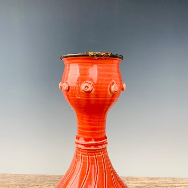 Song Dynasty Ding kiln silver-rimmed gold-red glaze carved vase - Image 3