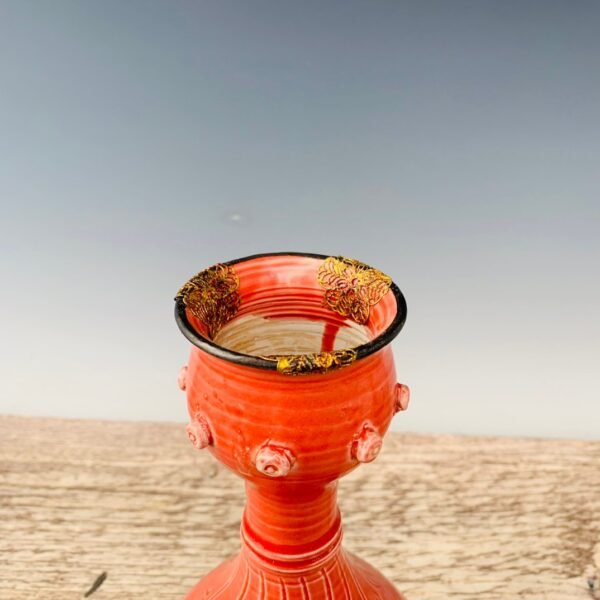 Song Dynasty Ding kiln silver-rimmed gold-red glaze carved vase - Image 4