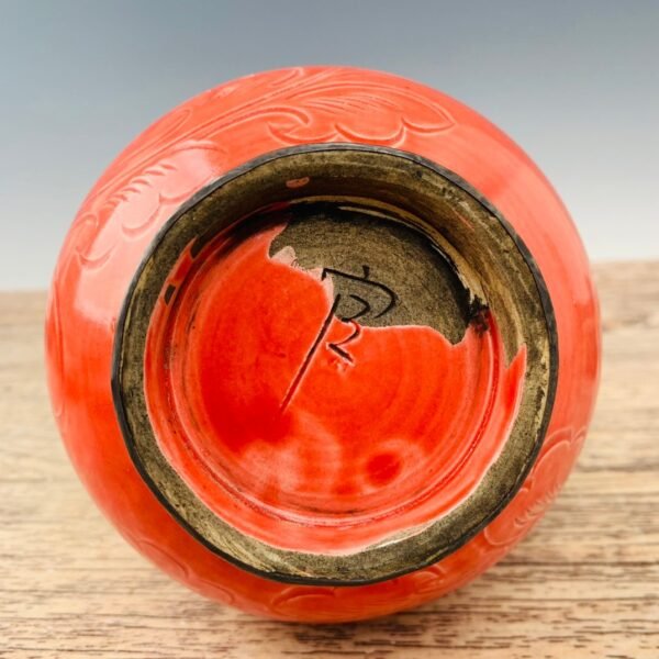 Song Dynasty Ding kiln silver-rimmed gold-red glaze carved vase - Image 8