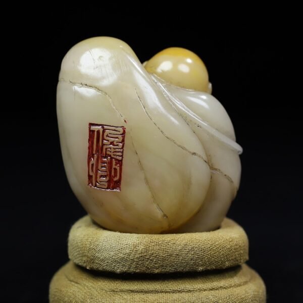 Old collection of wooden box Shoushan stone cloth bag Maitreya laughing Buddha treasure - Image 3