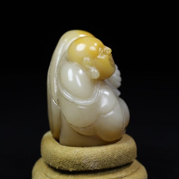 Old collection of wooden box Shoushan stone cloth bag Maitreya laughing Buddha treasure - Image 5