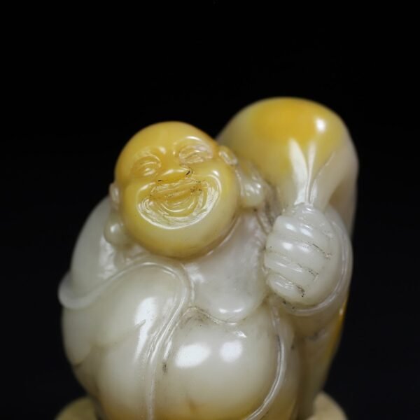 Old collection of wooden box Shoushan stone cloth bag Maitreya laughing Buddha treasure - Image 8