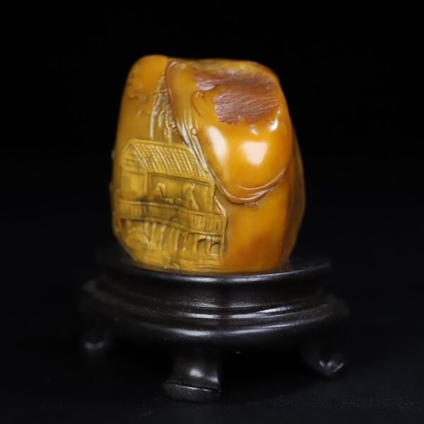 Old collection of wooden box Shoushan stone Qinggong visiting relatives and friends figure thin seal - Image 5