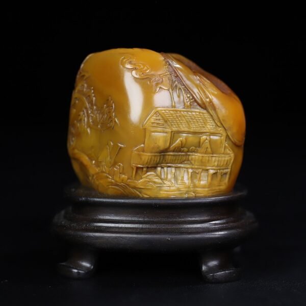 Old collection of wooden box Shoushan stone Qinggong visiting relatives and friends figure thin seal - Image 6