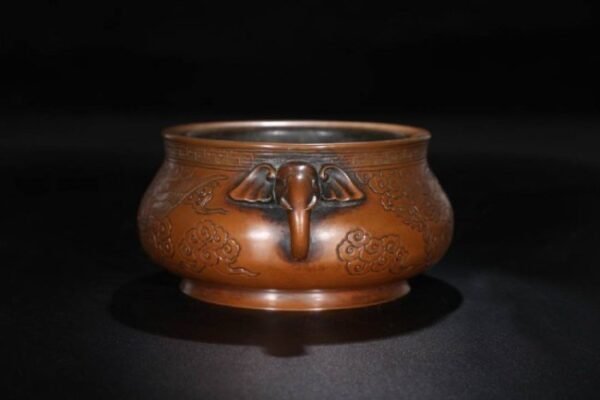 Ming Dynasty Fine Cast Copper Body Phoenix Pattern Elephant Head Ear Furnace - Image 5
