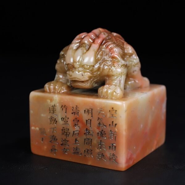 Old Shoushan Furong stone double-headed animal button seal - Image 2