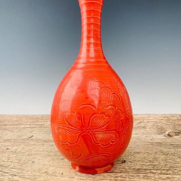 Song Dynasty Dingyao red glaze carved jade pot spring vase - Image 7