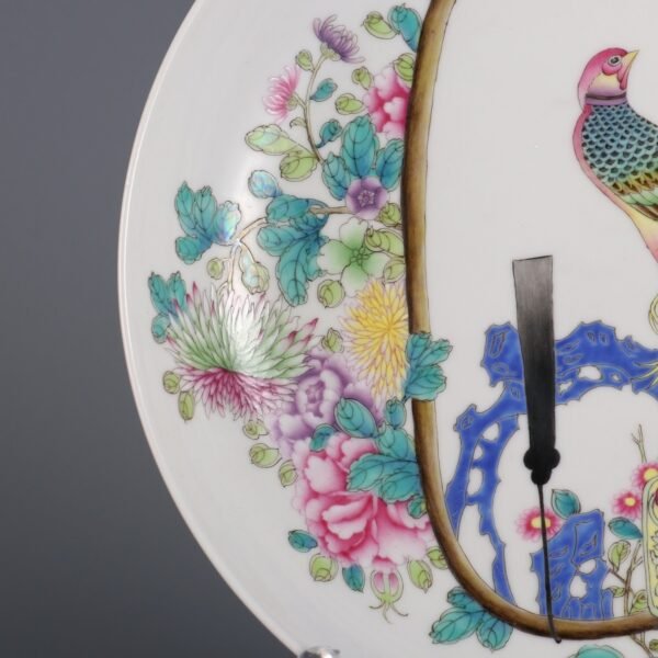 Qing Yongzheng Period Famille Rose Flower and Bird Pattern Rouge Red Glaze Appreciation Plate - Image 3