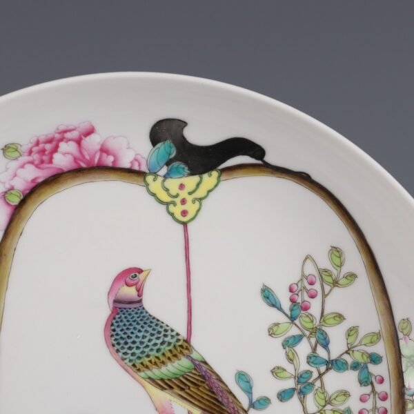 Qing Yongzheng Period Famille Rose Flower and Bird Pattern Rouge Red Glaze Appreciation Plate - Image 4