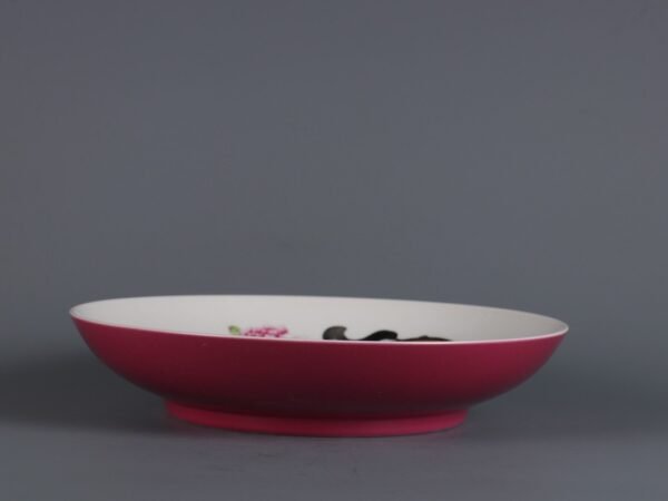 Qing Yongzheng Period Famille Rose Flower and Bird Pattern Rouge Red Glaze Appreciation Plate - Image 7