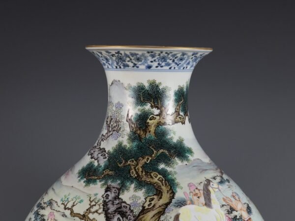 Qing Dynasty Qianlong period powder enamel horse wash pattern large jade pot spring vase - Image 5