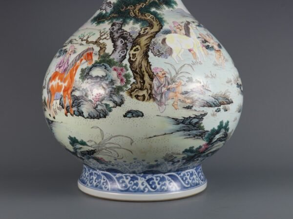 Qing Dynasty Qianlong period powder enamel horse wash pattern large jade pot spring vase - Image 6