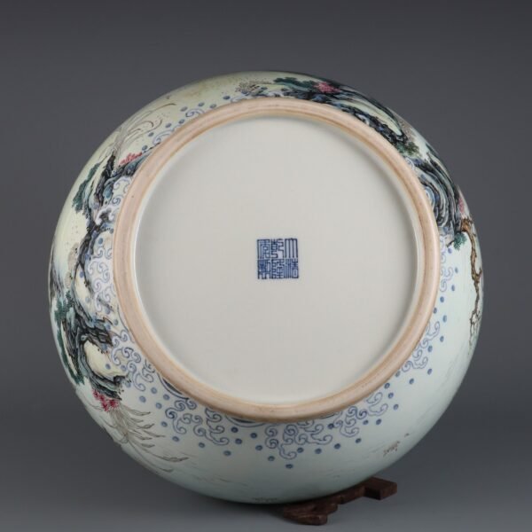 Qing Dynasty Qianlong period powder enamel horse wash pattern large jade pot spring vase - Image 8