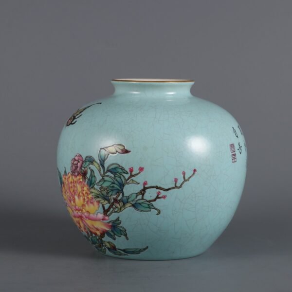 peony pattern and inscription inscribed with poems, made in the Qianlong period of the Qing Dynasty - Image 5
