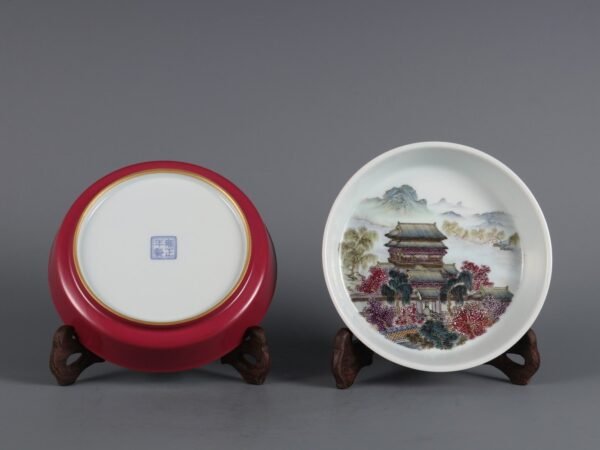 pink-rouge landscape and pavilion-shaped trays made in the Yongzheng period of the Qing Dynasty - Image 2