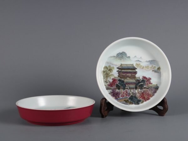 pink-rouge landscape and pavilion-shaped trays made in the Yongzheng period of the Qing Dynasty - Image 6