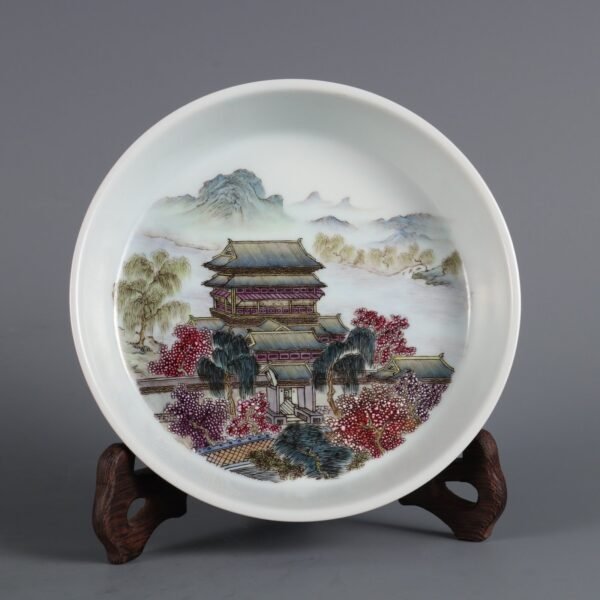 pink-rouge landscape and pavilion-shaped trays made in the Yongzheng period of the Qing Dynasty - Image 7