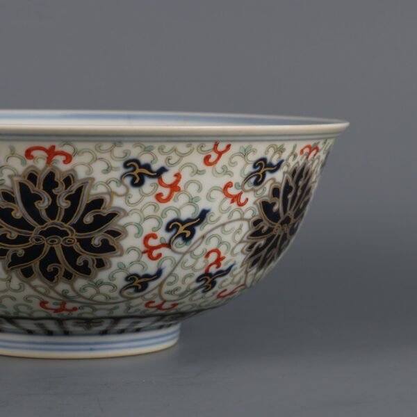 Qing Daoguang Period Blue and White with Gold Painting Lotus Palace Bowl - Image 4