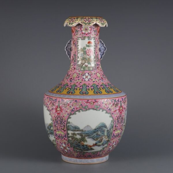 landscape two-ear vase made in the Qianlong period of the Qing Dynasty - Image 5