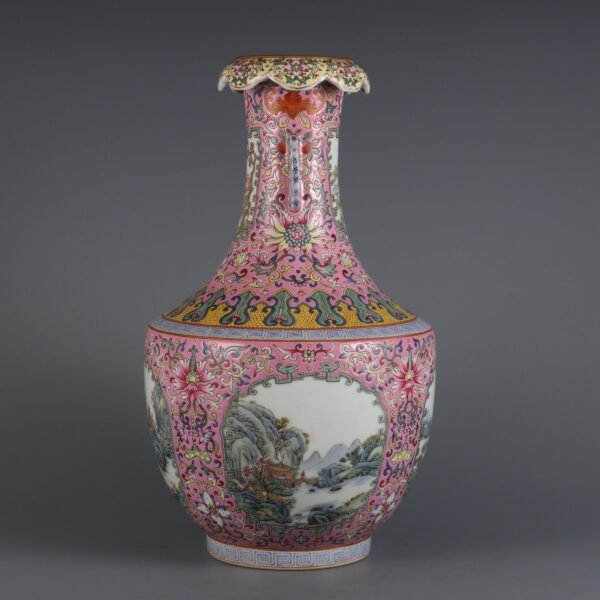 landscape two-ear vase made in the Qianlong period of the Qing Dynasty - Image 7