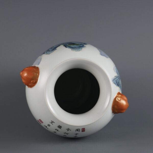 Qing Dynasty Qianlong period pink enamel landscape figure story animal ear vase - Image 7