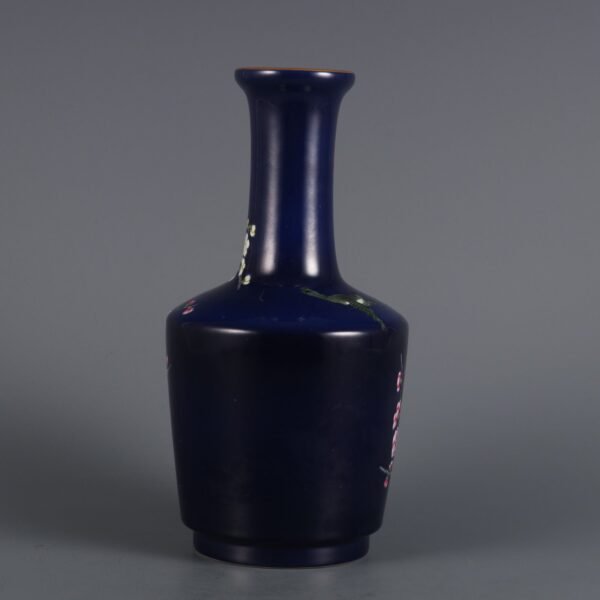Qing Yongzheng Period Blue Ground Enamel Plum and Bird Fighting for Spring Stick Vase - Image 2