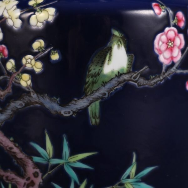 Qing Yongzheng Period Blue Ground Enamel Plum and Bird Fighting for Spring Stick Vase - Image 8