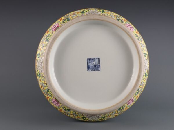 yellow ground and pink enamel painting of cranes made in the Qianlong period of the Qing Dynasty - Image 7