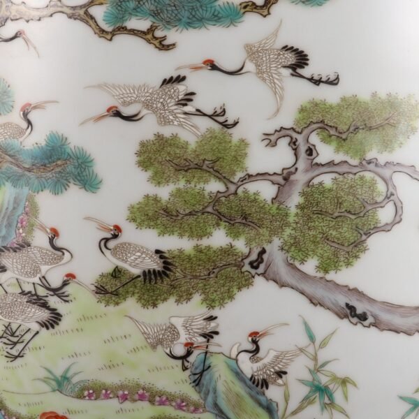 yellow ground and pink enamel painting of cranes made in the Qianlong period of the Qing Dynasty - Image 6