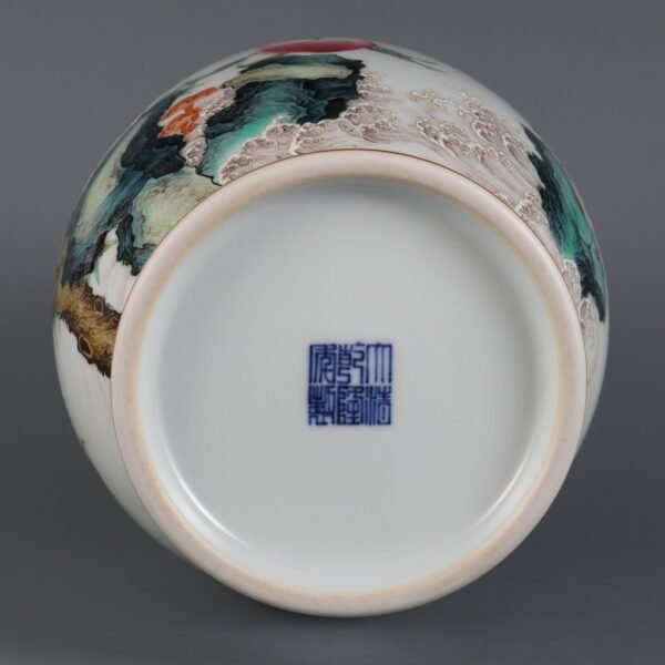 ing Dynasty Qianlong period pink enamel Fu Shou Shan Hai double handle appreciation vase - Image 9