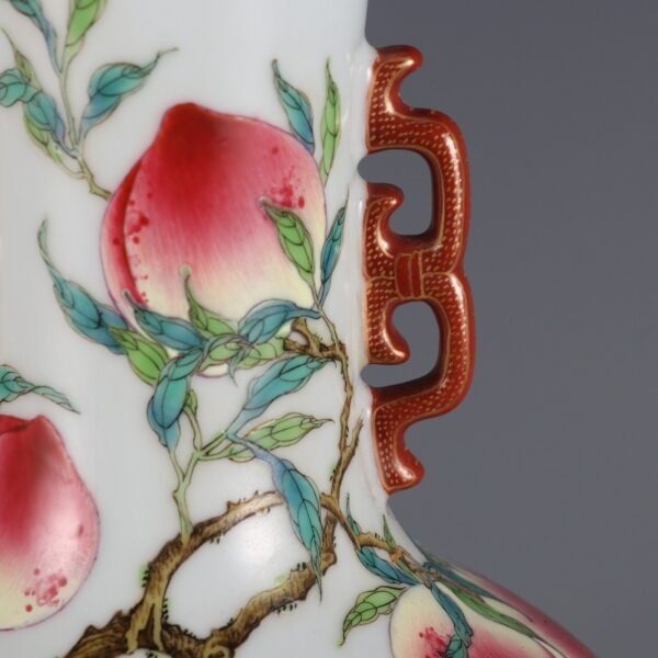 ing Dynasty Qianlong period pink enamel Fu Shou Shan Hai double handle appreciation vase - Image 3