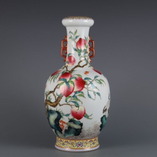 ing Dynasty Qianlong period pink enamel Fu Shou Shan Hai double handle appreciation vase
