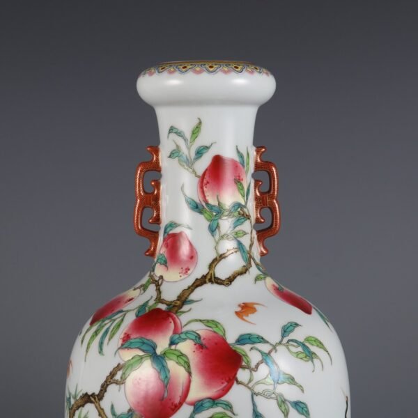 ing Dynasty Qianlong period pink enamel Fu Shou Shan Hai double handle appreciation vase - Image 4