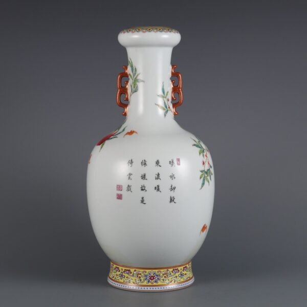 ing Dynasty Qianlong period pink enamel Fu Shou Shan Hai double handle appreciation vase - Image 2
