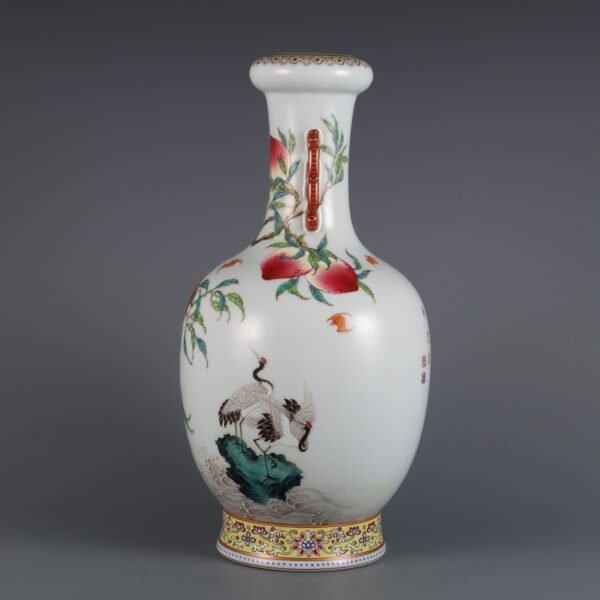 ing Dynasty Qianlong period pink enamel Fu Shou Shan Hai double handle appreciation vase - Image 7