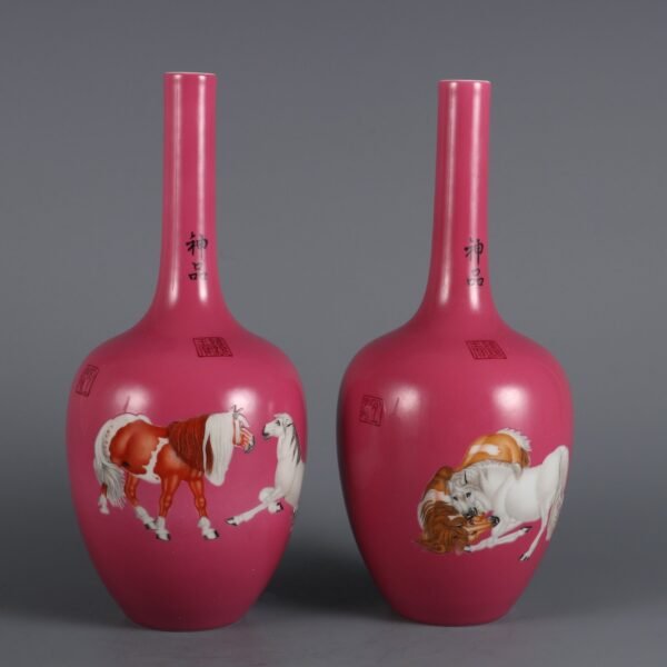 eight-horse vase with rouge-red ground, made in the Yongzheng period of the Qing Dynasty - Image 6
