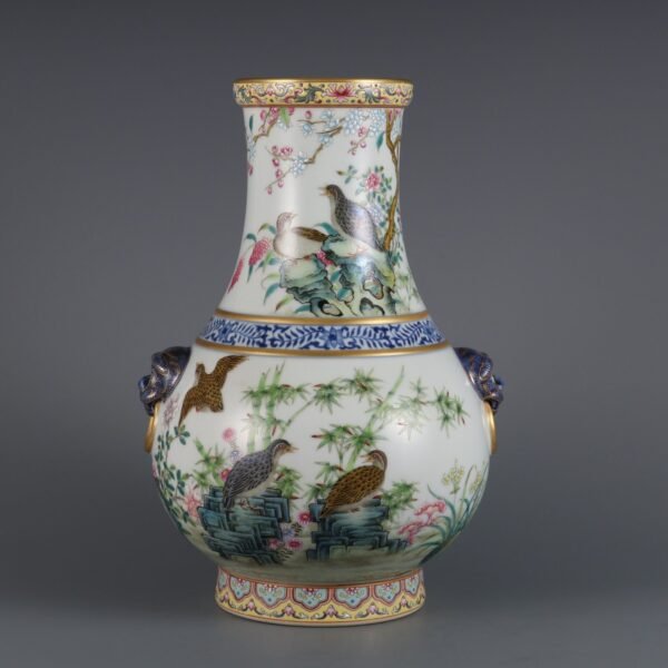 Qing Dynasty Yongzheng blue and white with powder enamel live and work in peace and contentment