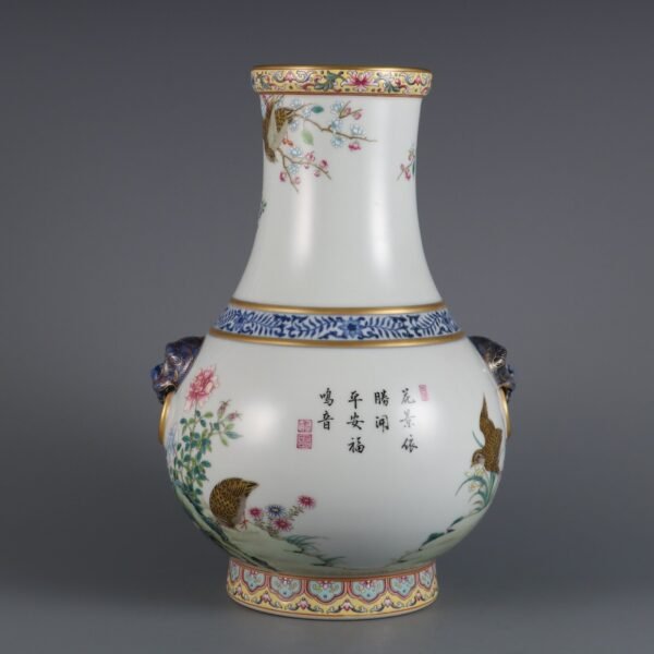 Qing Dynasty Yongzheng blue and white with powder enamel live and work in peace and contentment - Image 2