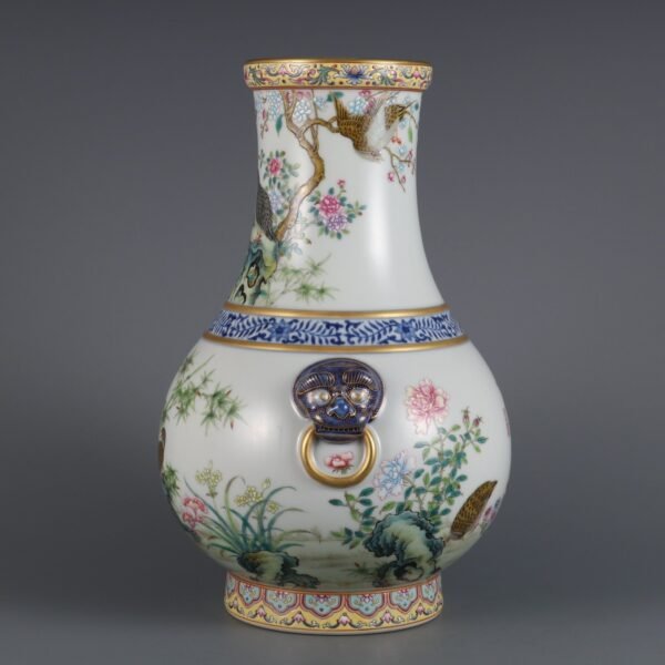 Qing Dynasty Yongzheng blue and white with powder enamel live and work in peace and contentment - Image 3