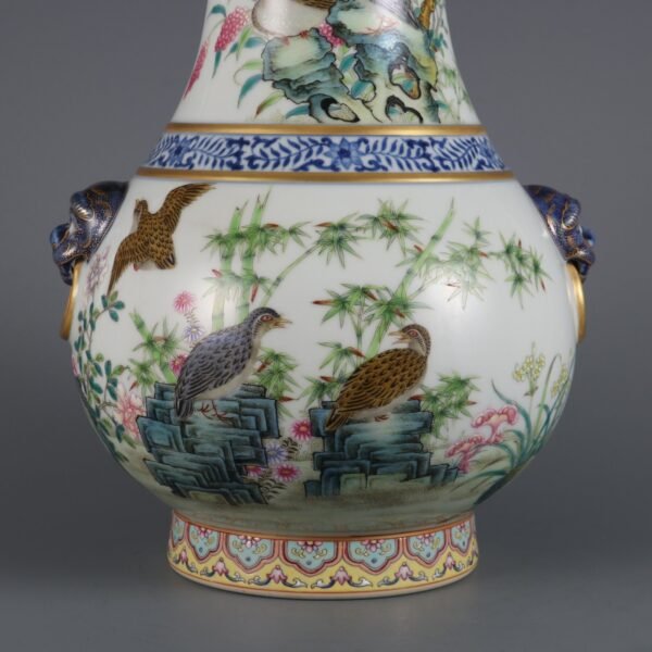 Qing Dynasty Yongzheng blue and white with powder enamel live and work in peace and contentment - Image 4