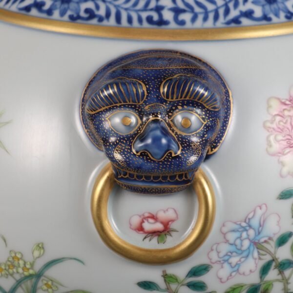 Qing Dynasty Yongzheng blue and white with powder enamel live and work in peace and contentment - Image 5