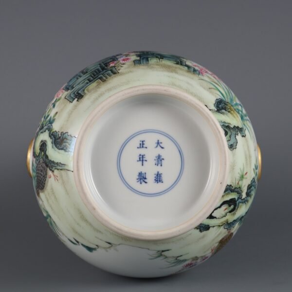 Qing Dynasty Yongzheng blue and white with powder enamel live and work in peace and contentment - Image 8