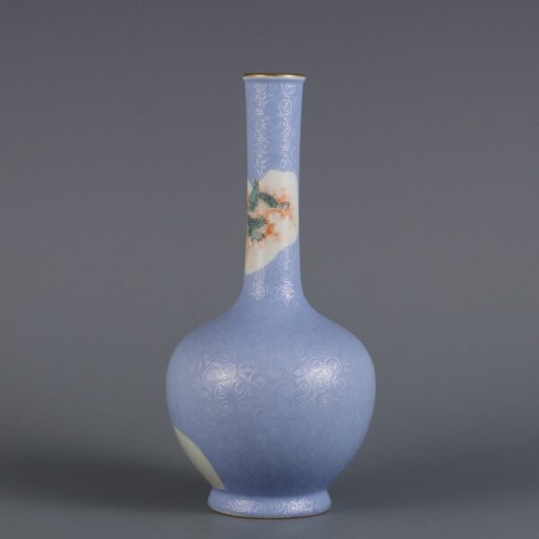 Qing Yongzheng Period Blue Ground Flower Pastel Arhat Pattern Vase - Image 3