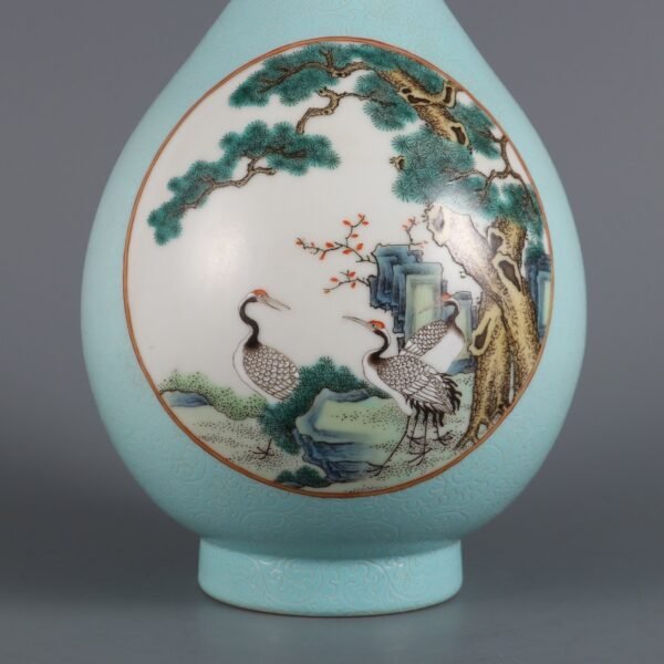 ing Dynasty Qianlong Period Green Ground Peeled Window Pink Flower and Bird Pattern Jade Pot Spring - Image 3