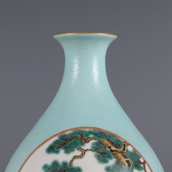 ing Dynasty Qianlong Period Green Ground Peeled Window Pink Flower and Bird Pattern Jade Pot Spring - Image 4