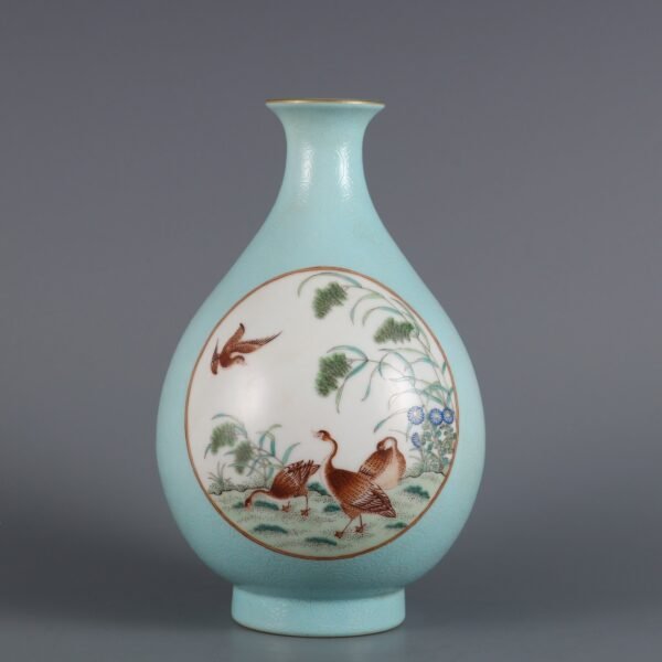 ing Dynasty Qianlong Period Green Ground Peeled Window Pink Flower and Bird Pattern Jade Pot Spring