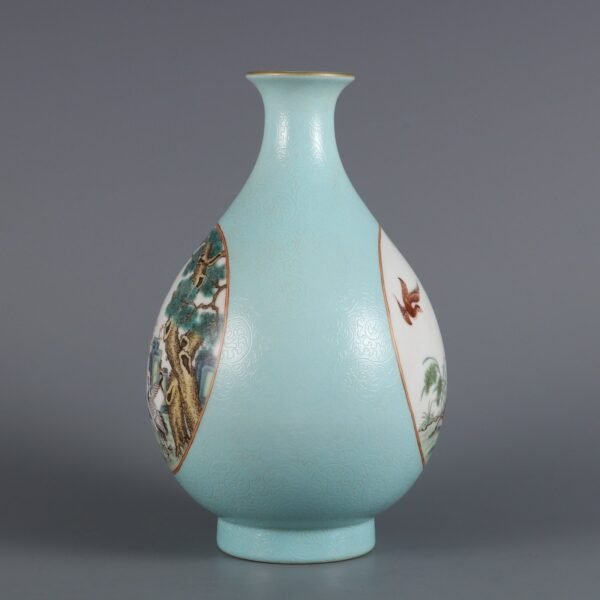 ing Dynasty Qianlong Period Green Ground Peeled Window Pink Flower and Bird Pattern Jade Pot Spring - Image 6