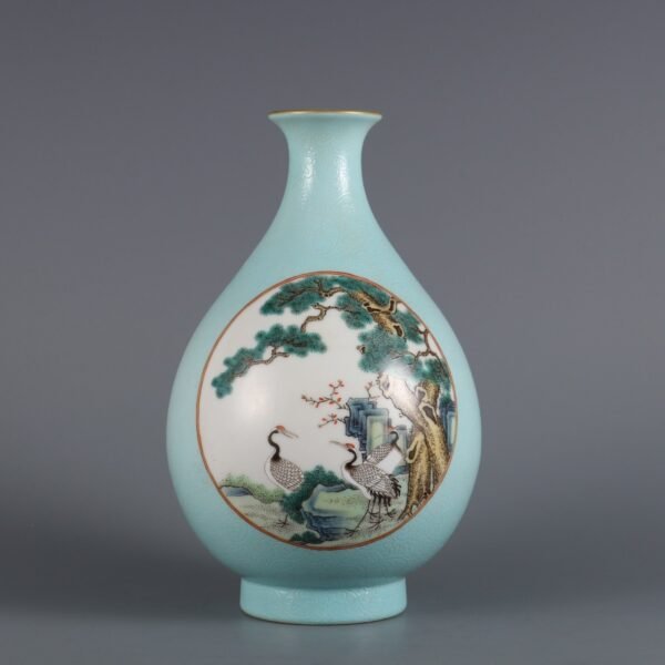 ing Dynasty Qianlong Period Green Ground Peeled Window Pink Flower and Bird Pattern Jade Pot Spring - Image 2