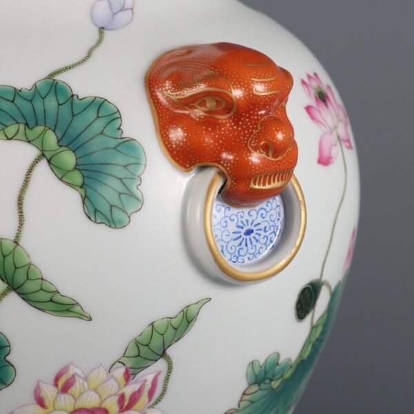 Qing Dynasty Qianlong period pink lotus pattern animal ears arhat vase - Image 4