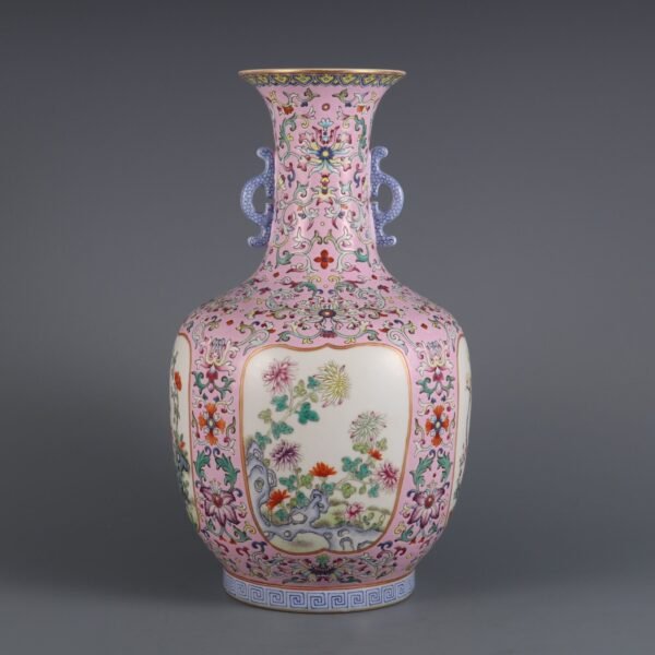 Qing Dynasty Qianlong period turquoise green ground pastel window four seasons pattern - Image 2